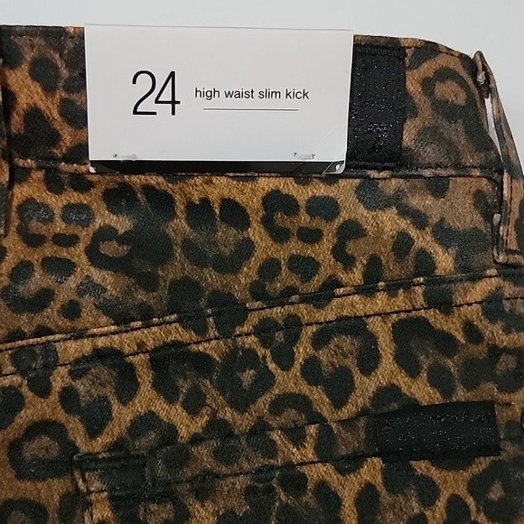 7 FOR ALL MANKIND High Waist Slim Kick Faux Leather Animal Print Jeans NWT sz 24 - Picture 6 of 11